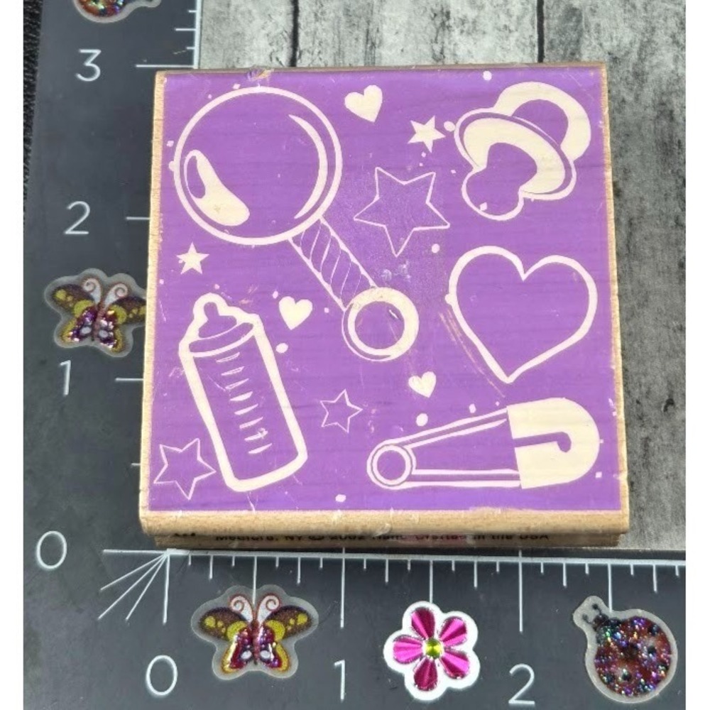 Hampton Art Baby Shower Background H2366 Rubber Stamp Wood #i28